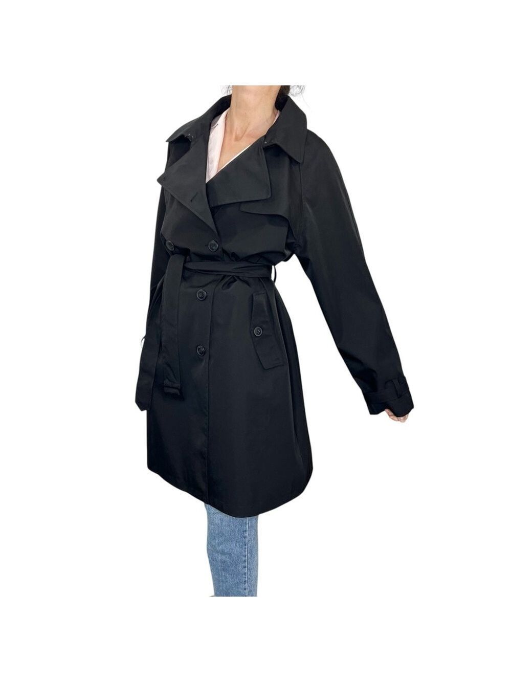 NWT Rebecca Minkoff classic black double breasted belted boxy trench coat L